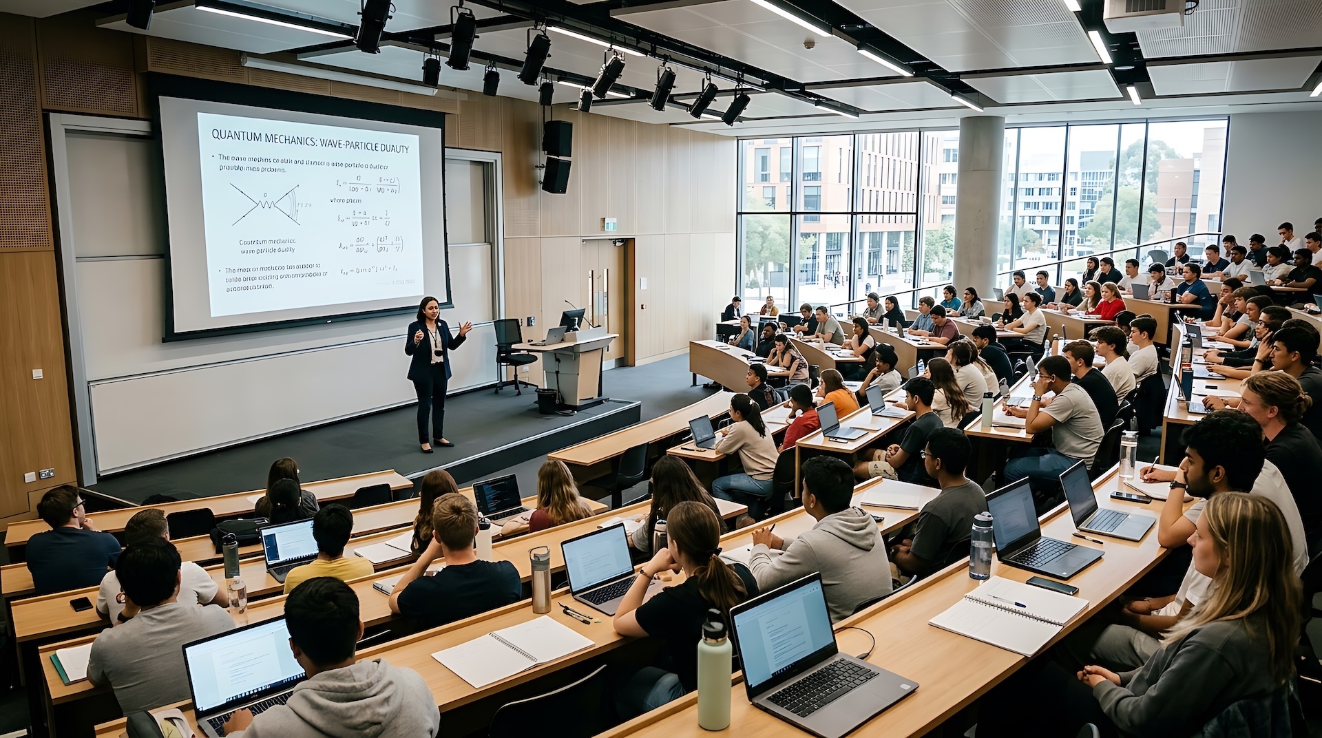 Students in a university lecture hall